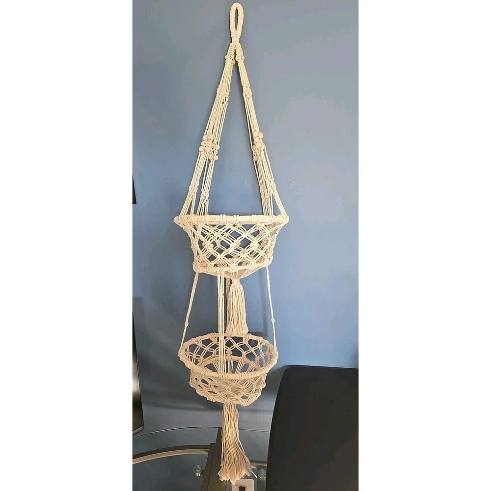 Macrame Plant Hanger 2 Tier Hanging Plant Holder Cotton Rope Flower Boho Decor